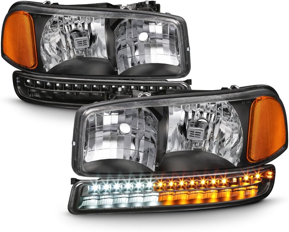 Black 1999-2006 GMC Sierra Yukon XL Headlights LED Parking Bumper Signal Lights N87906