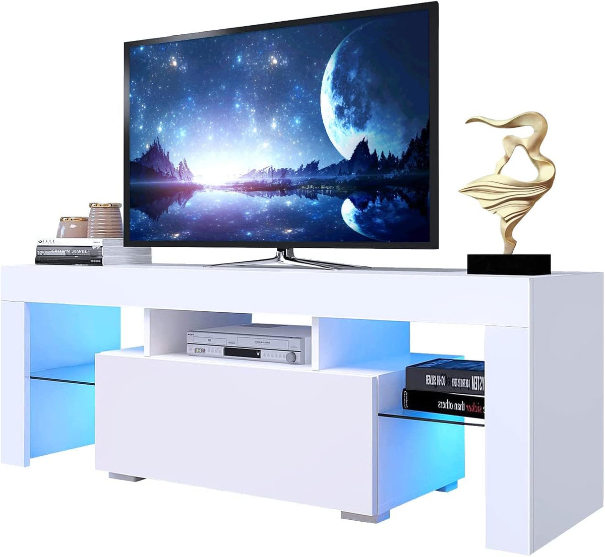 White High Gloss LED TV Stand with Storage Drawer Y294