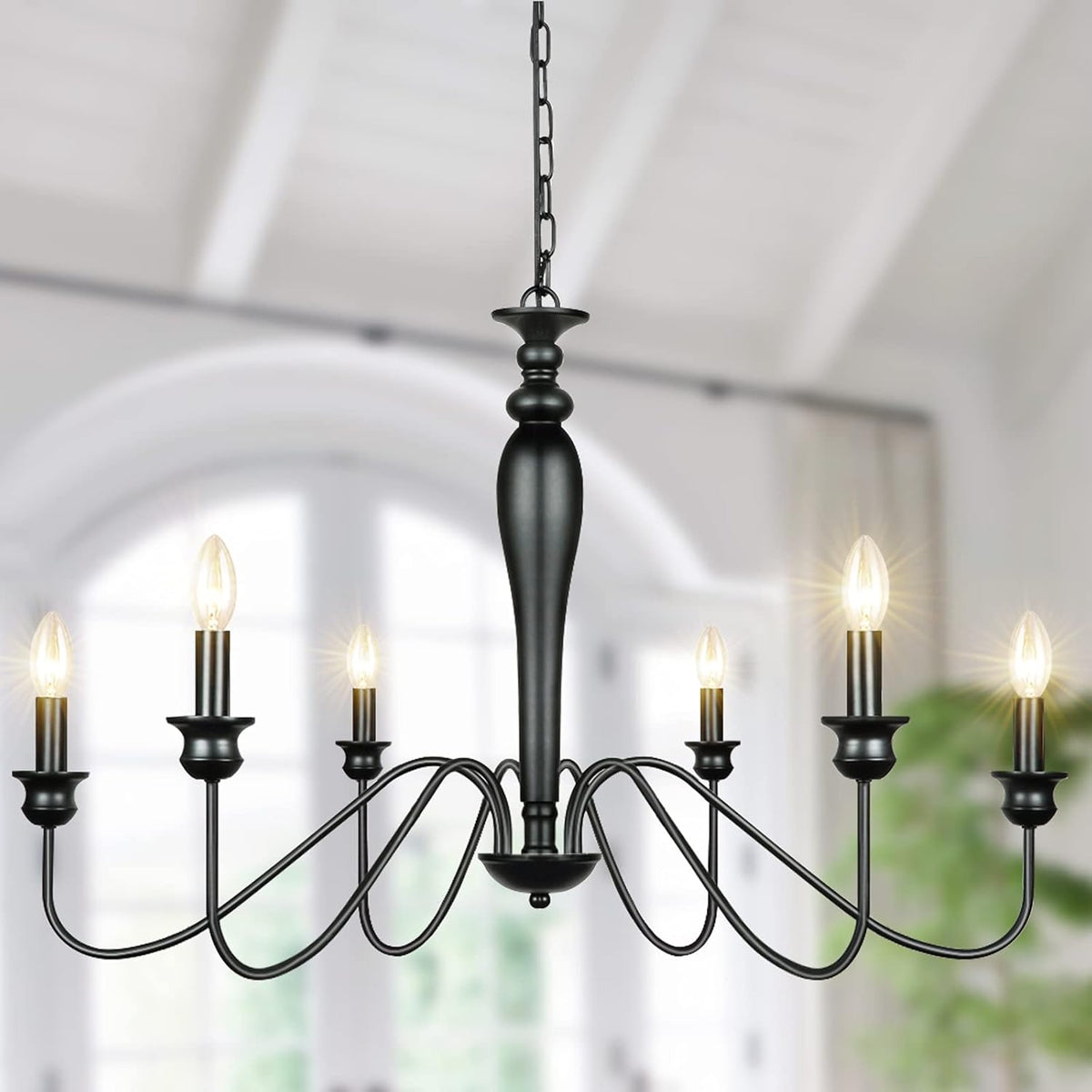 6-Light Black Iron Candle Chandelier Q3840