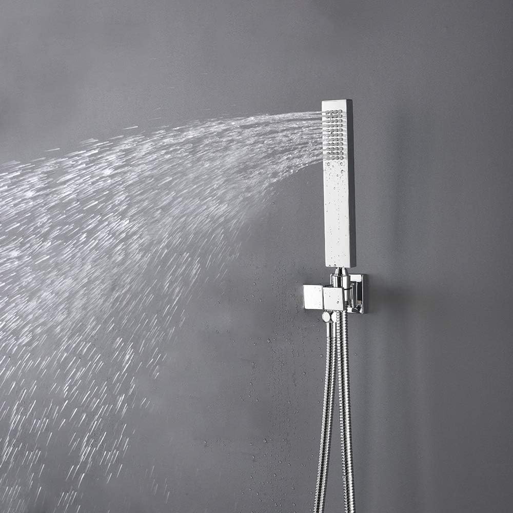 16 Inch LED Rain Shower System with Body Jets, Polished Chrome Brass Ceiling Mounted Shower Faucet Combo U1029