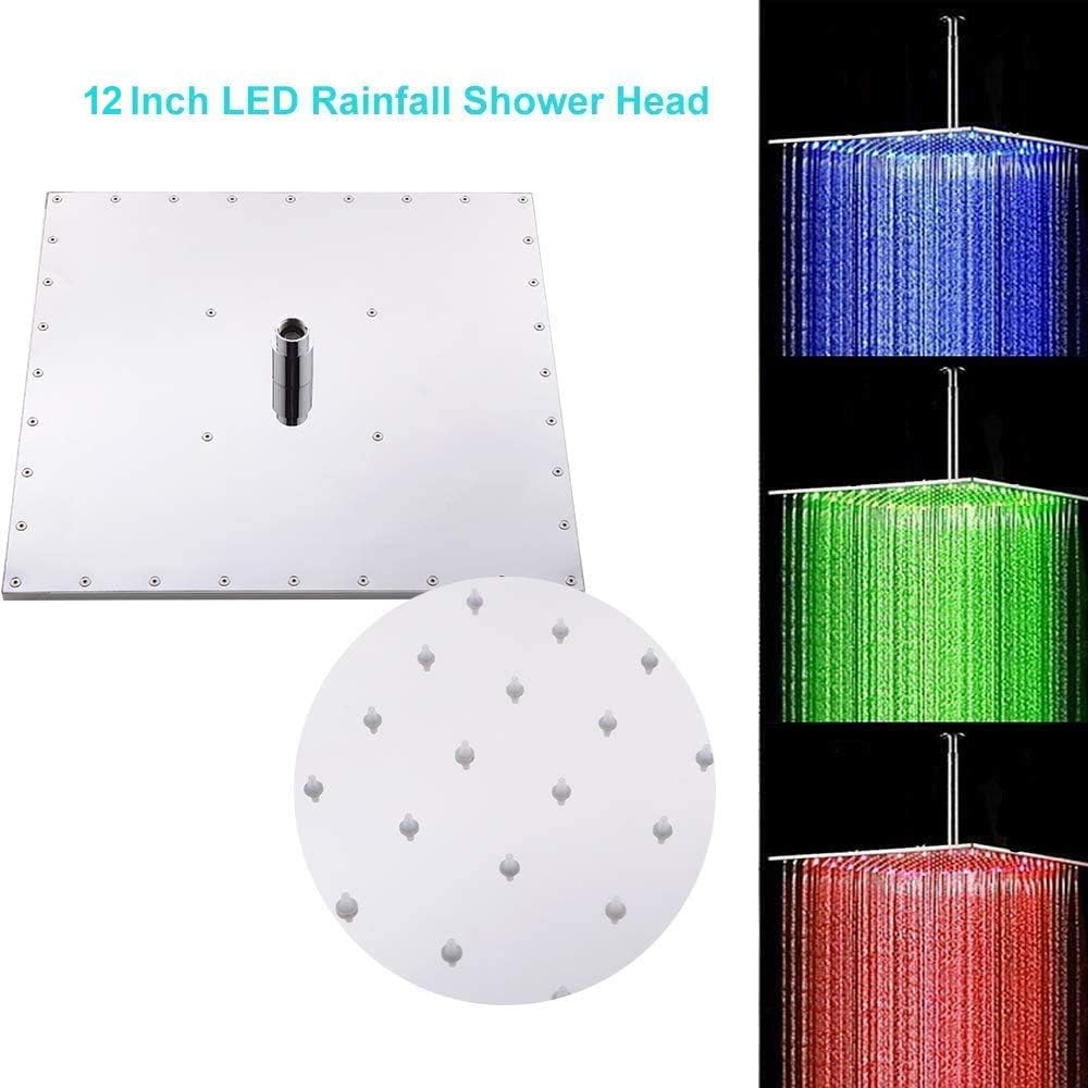 16 Inch LED Rain Shower System with Body Jets, Polished Chrome Brass Ceiling Mounted Shower Faucet Combo U1029