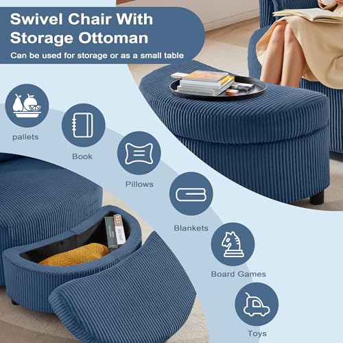 Black Corduroy Swivel Accent Chair with Ottoman S1373