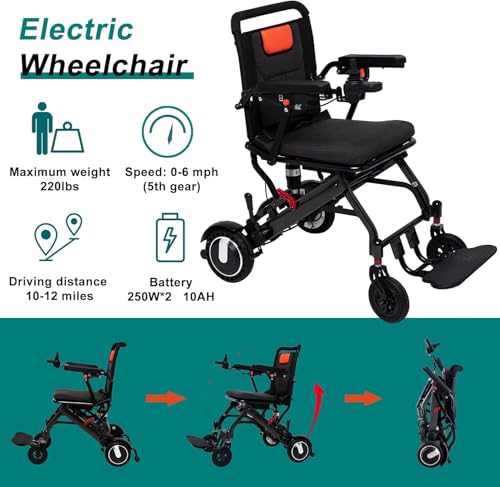 Black Lightweight Foldable Electric Wheelchair V30040