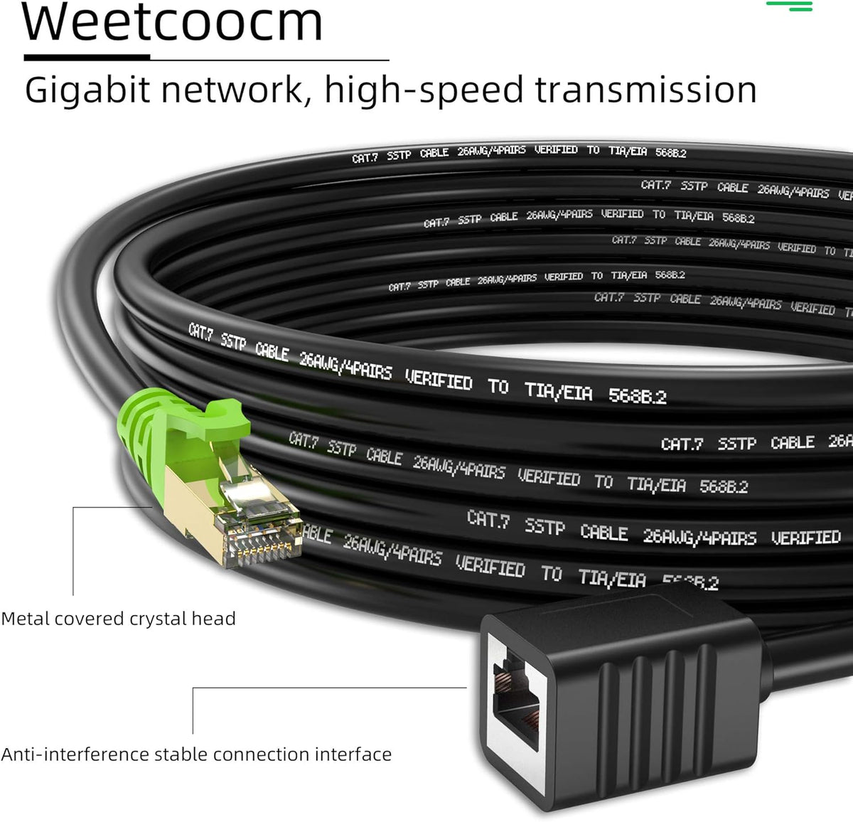 Ethernet Extension Cable 25ft Cat6a Shielded RJ45 Male to Female J6451