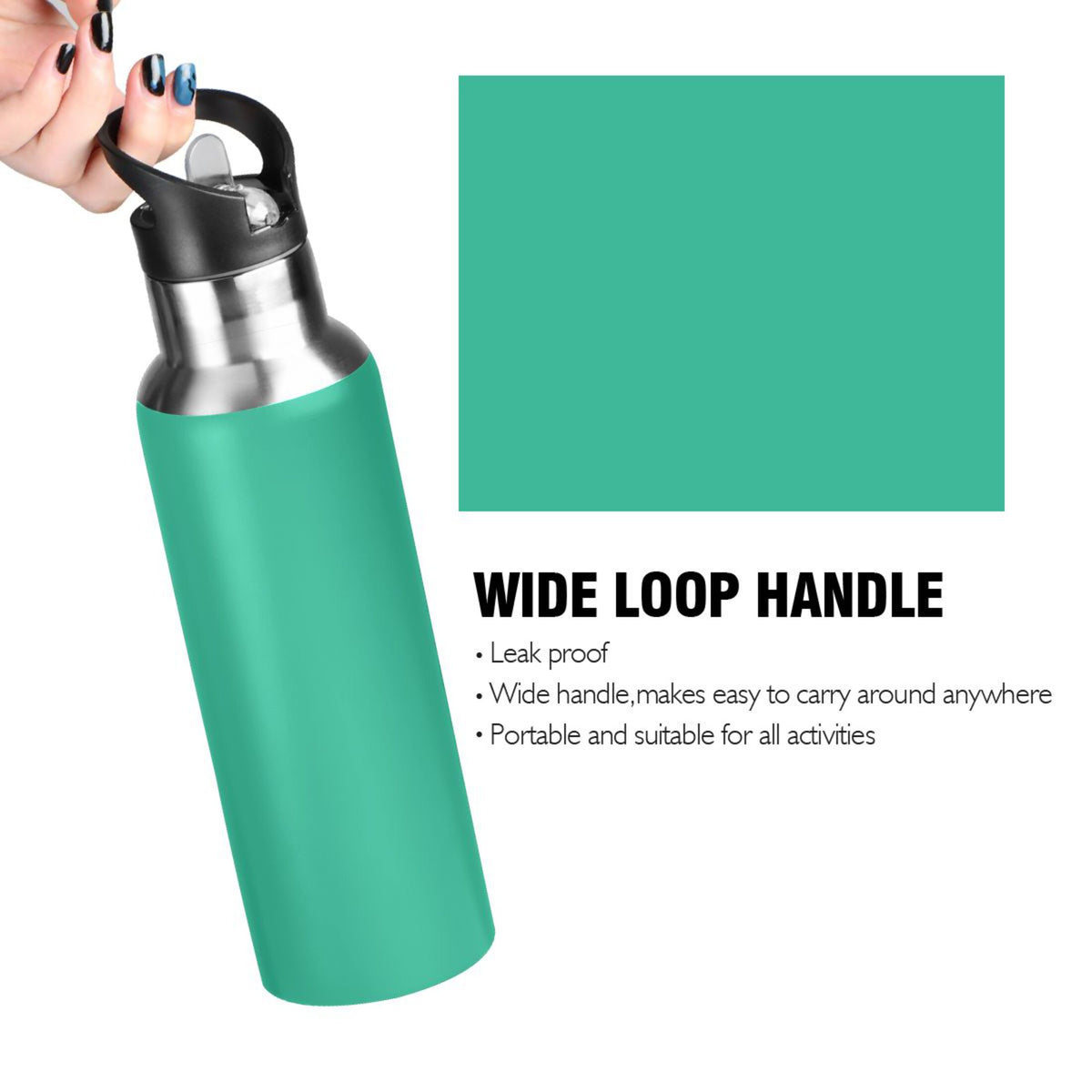 Green Solid 20 OZ Stainless Steel Vacuum Insulated Water Bottle with Straw Lid J545332