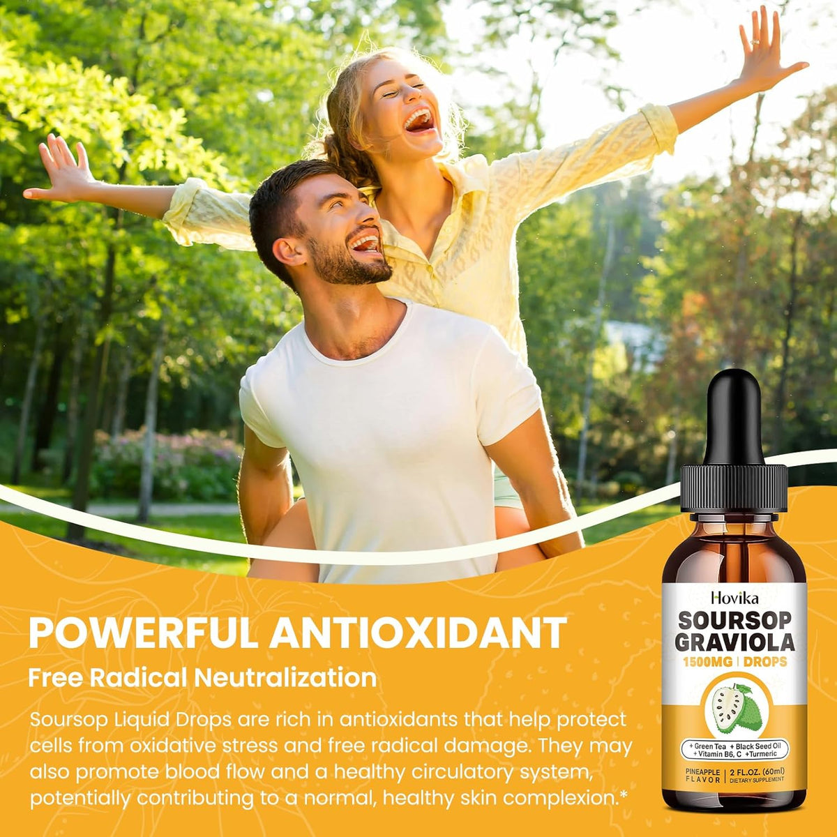 Soursop Graviola Liquid Drops 1500mg with Green Tea, Black Seed Oil, Turmeric 2 Fl Oz O201