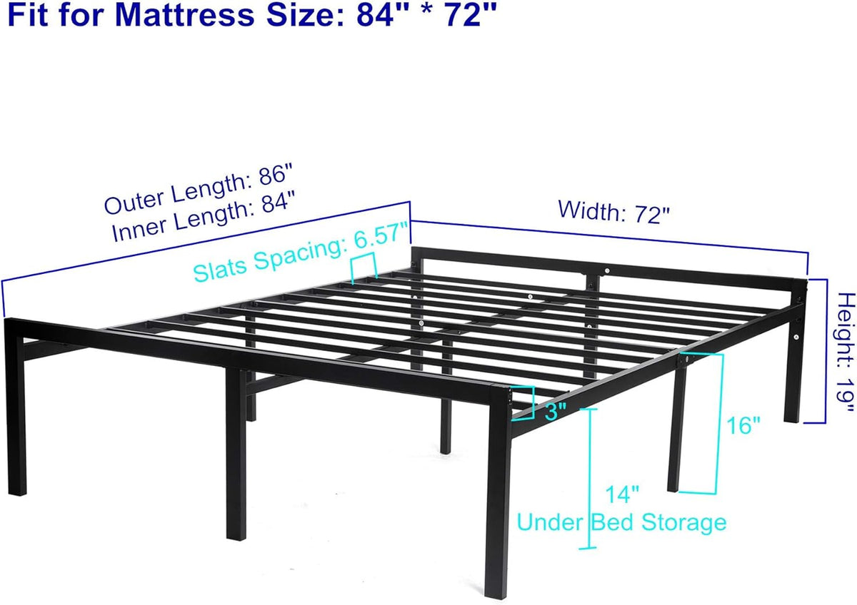 16 Inch Black Metal Platform Bed Frame with Headboard and Footboard California King Y191031