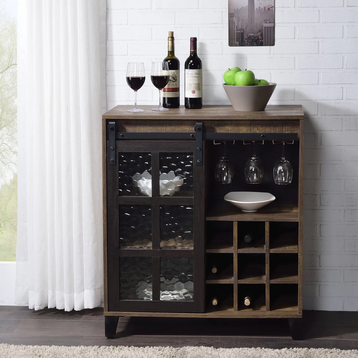 Rustic Oak and Black Wine Cabinet M876393