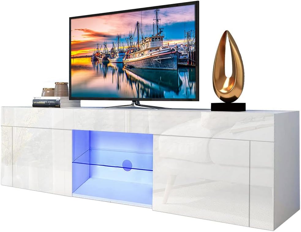 White High Gloss LED TV Stand with Storage Drawer Y294