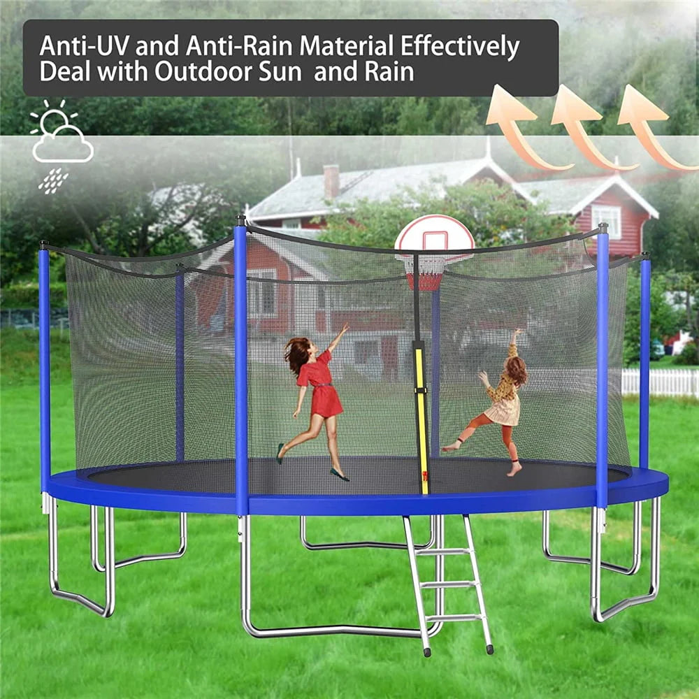 16 FT Outdoor Trampoline with Basketball Hoop and Safety Enclosure Net A5774