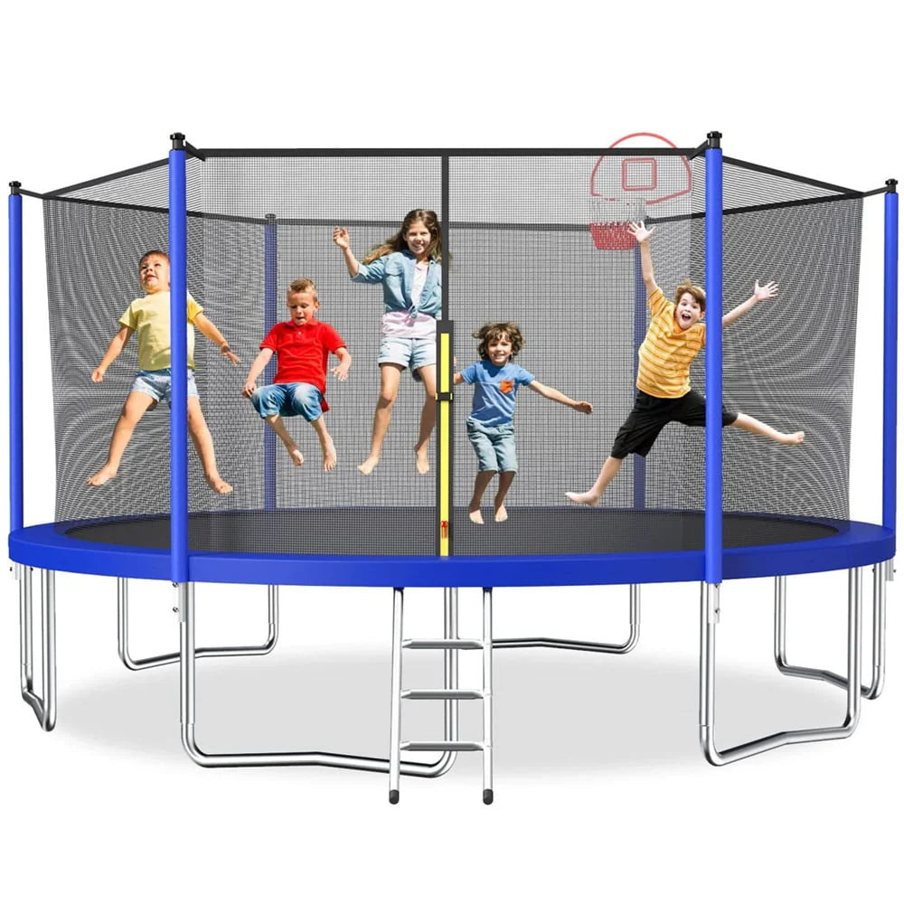 16 FT Outdoor Trampoline with Basketball Hoop and Safety Enclosure Net A5774