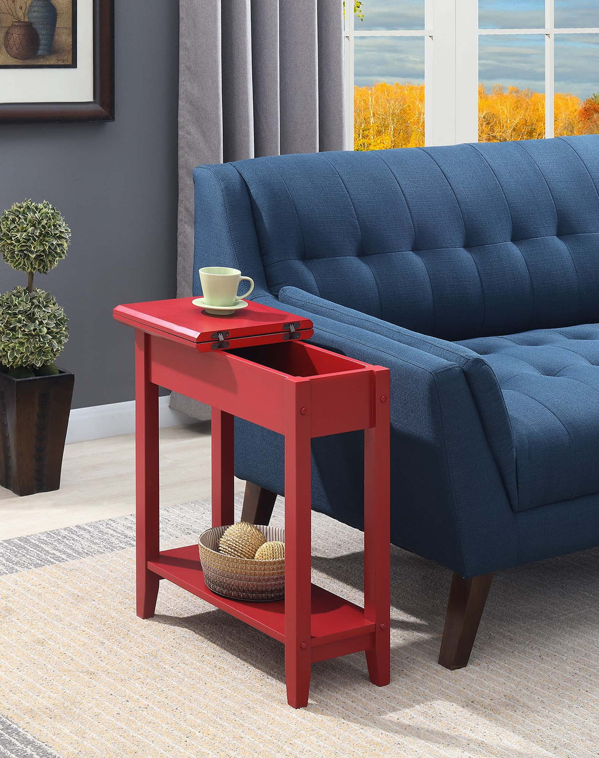 Cranberry Red Flip Top End Table with Shelf K585