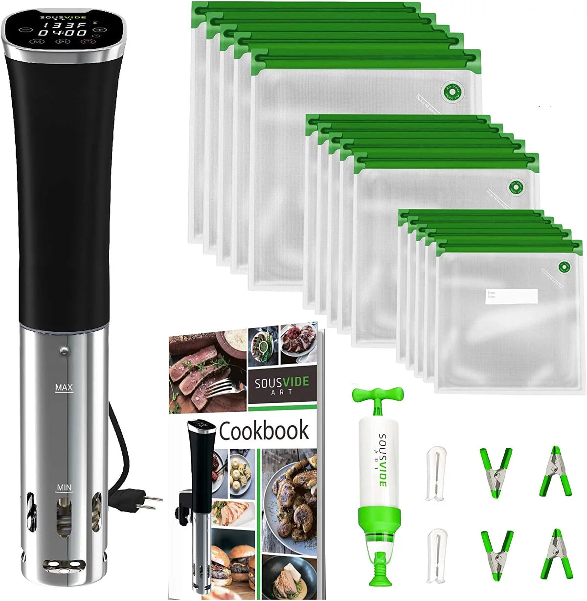 Sous Vide Machine 800W with Digital Timer, 30 Bags, Clips, Vacuum Pump, Cookbook J182