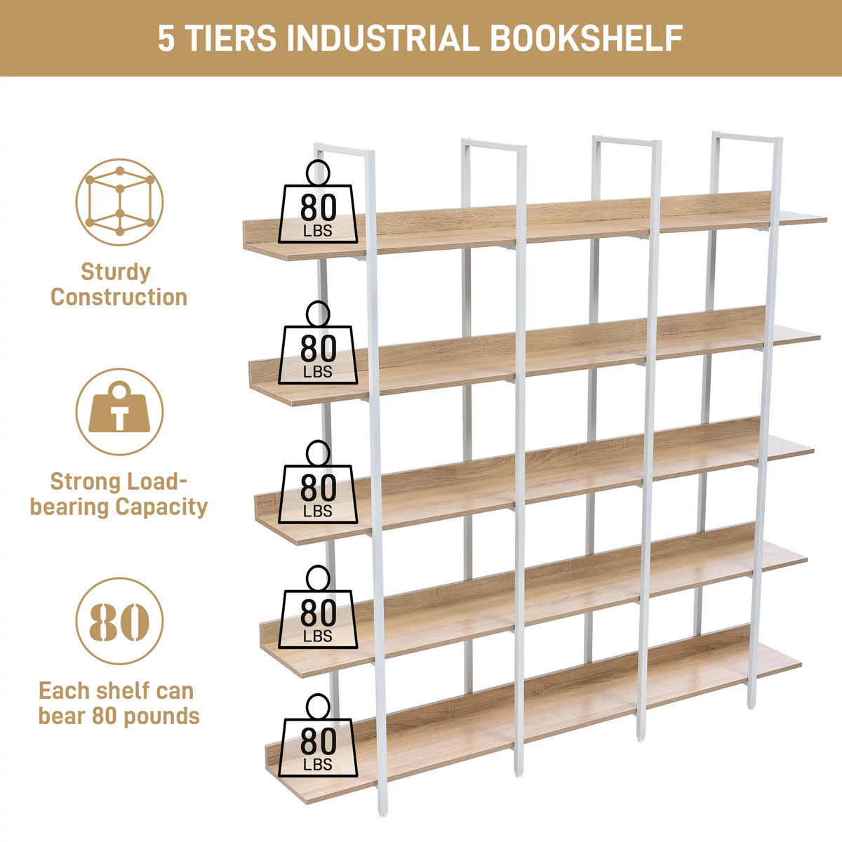 5 Tier Metal Frame Bookshelf Bookcase X42135