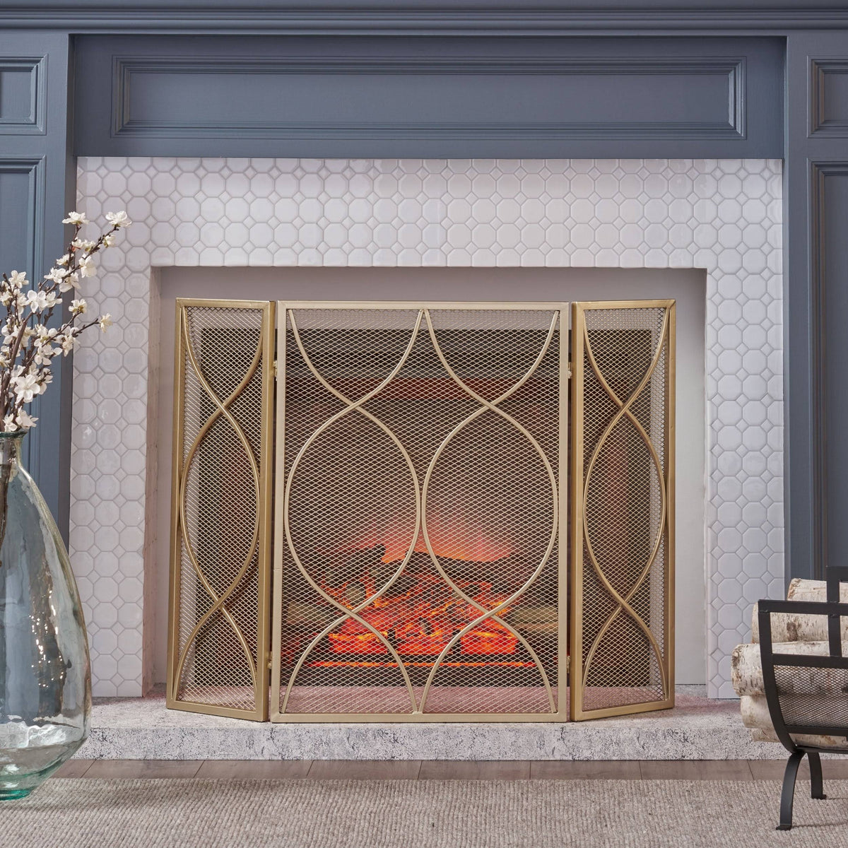 Three Panel Iron Firescreen V8342