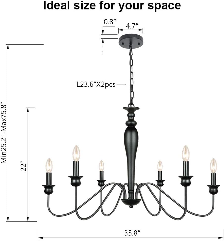 6-Light Black Iron Candle Chandelier Q3840