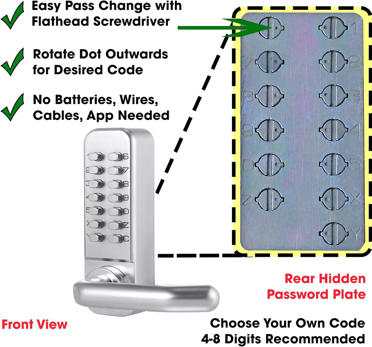 14 Digit Keypad Mechanical Door Lock Lever Set H11047
