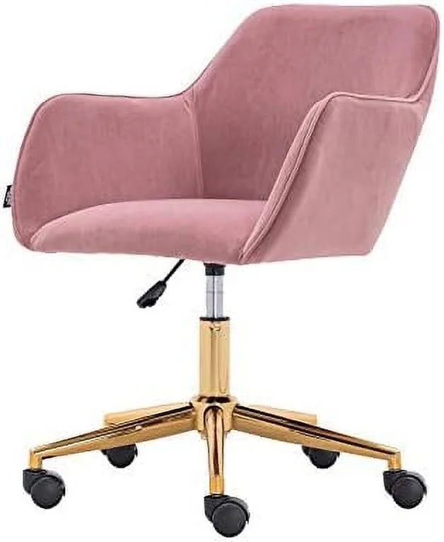 Pink Velvet Fabric Office Chair with Gold Metal Legs B3655