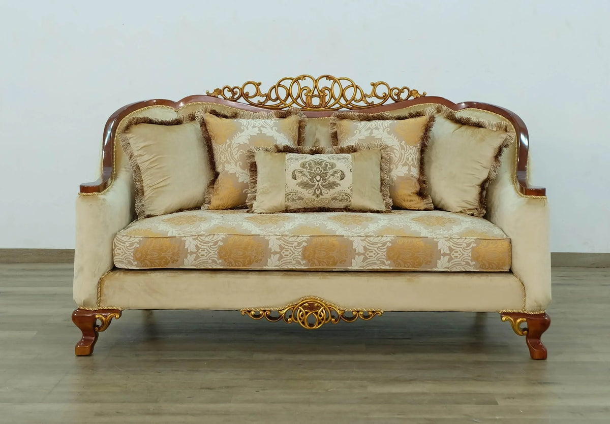Brown & Gold Wood Trim Loveseat W6302