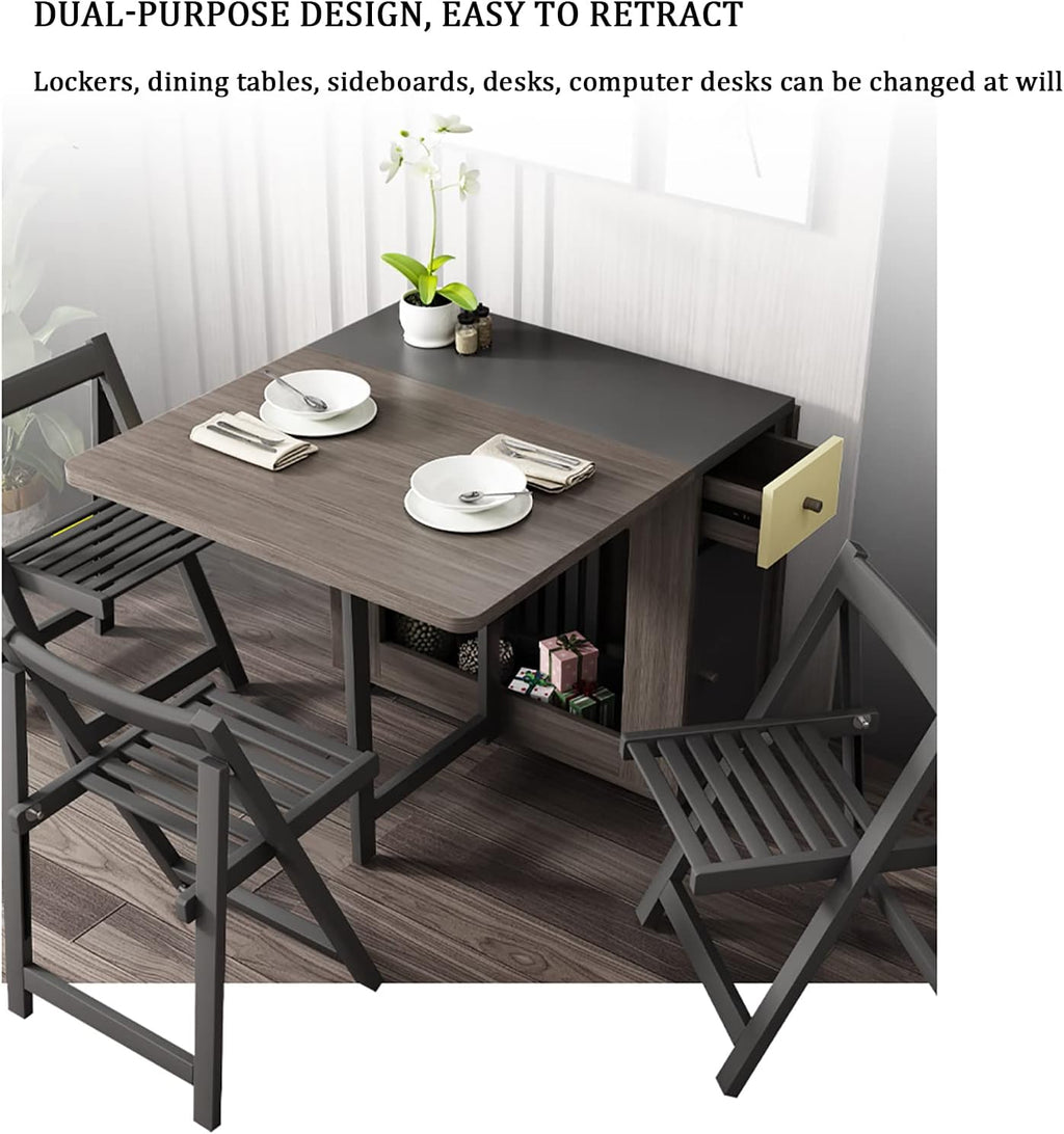 Folding Dining Table Set with 4 Chairs and 2 Wheels H533213