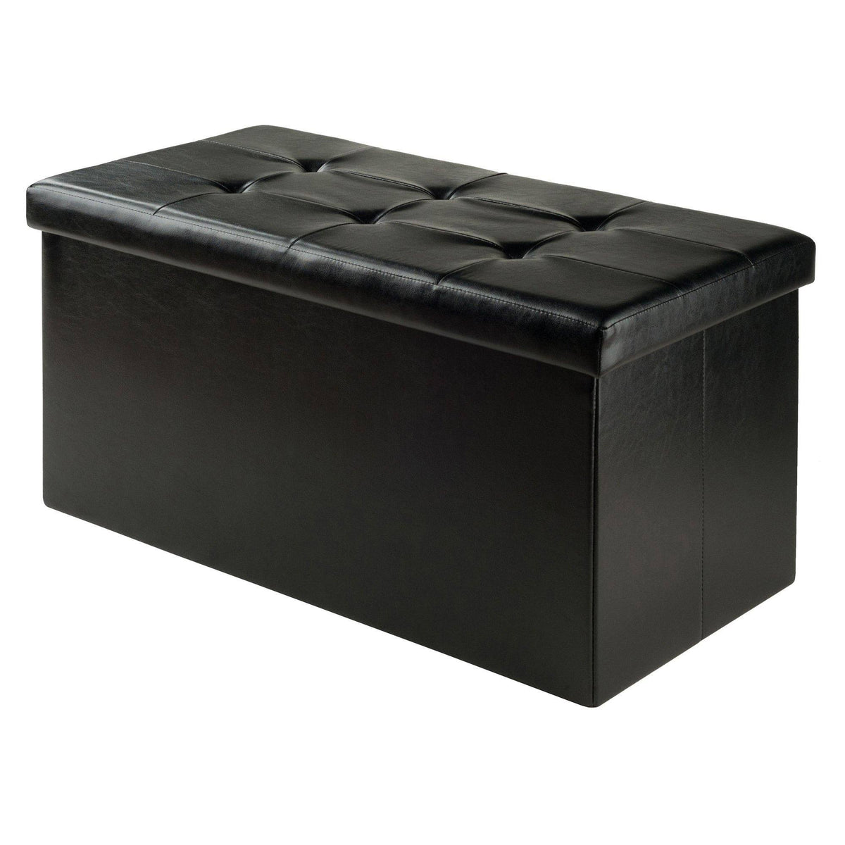 Black Faux Leather Storage Ottoman H21725