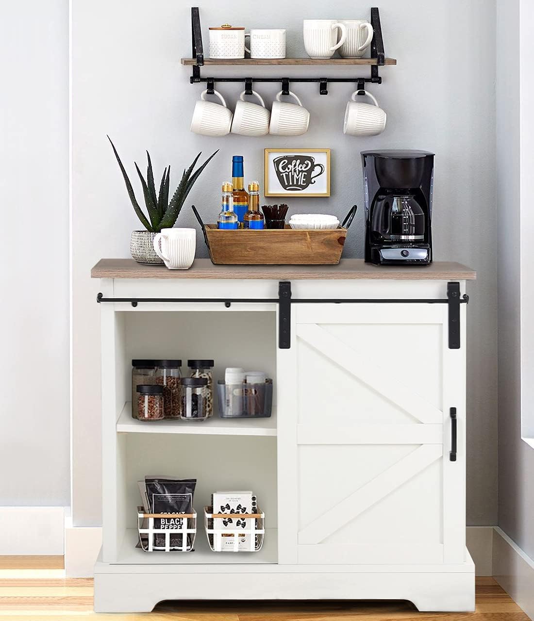 Coffee Bar Cabinet with Sliding Barn Door L690