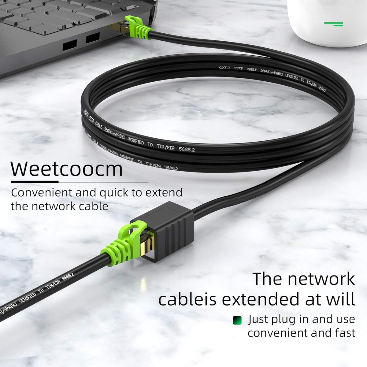Ethernet Extension Cable 25ft Cat6a Shielded RJ45 Male to Female J6451