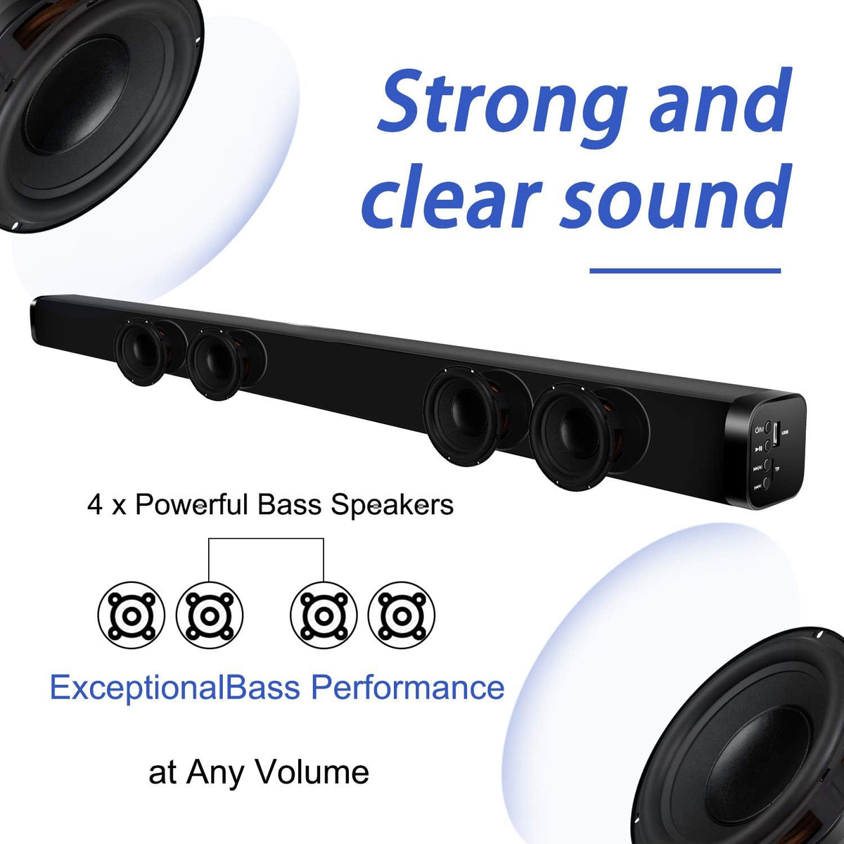 2 in 1 Home Theater Surround Sound System Soundbar Speaker with 4 Driver Speakers, Wall Mountable, Pack of 2 R28496