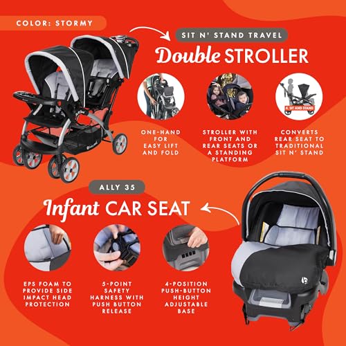 Stormy Double Stroller and Infant Car Seat Travel System, 2 Pc Set V467430