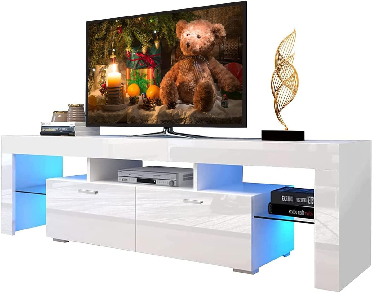 White High Gloss LED TV Stand with Storage Drawer Y294
