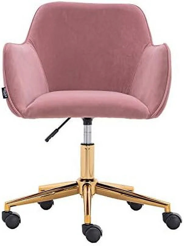 Pink Velvet Fabric Office Chair with Gold Metal Legs B3655