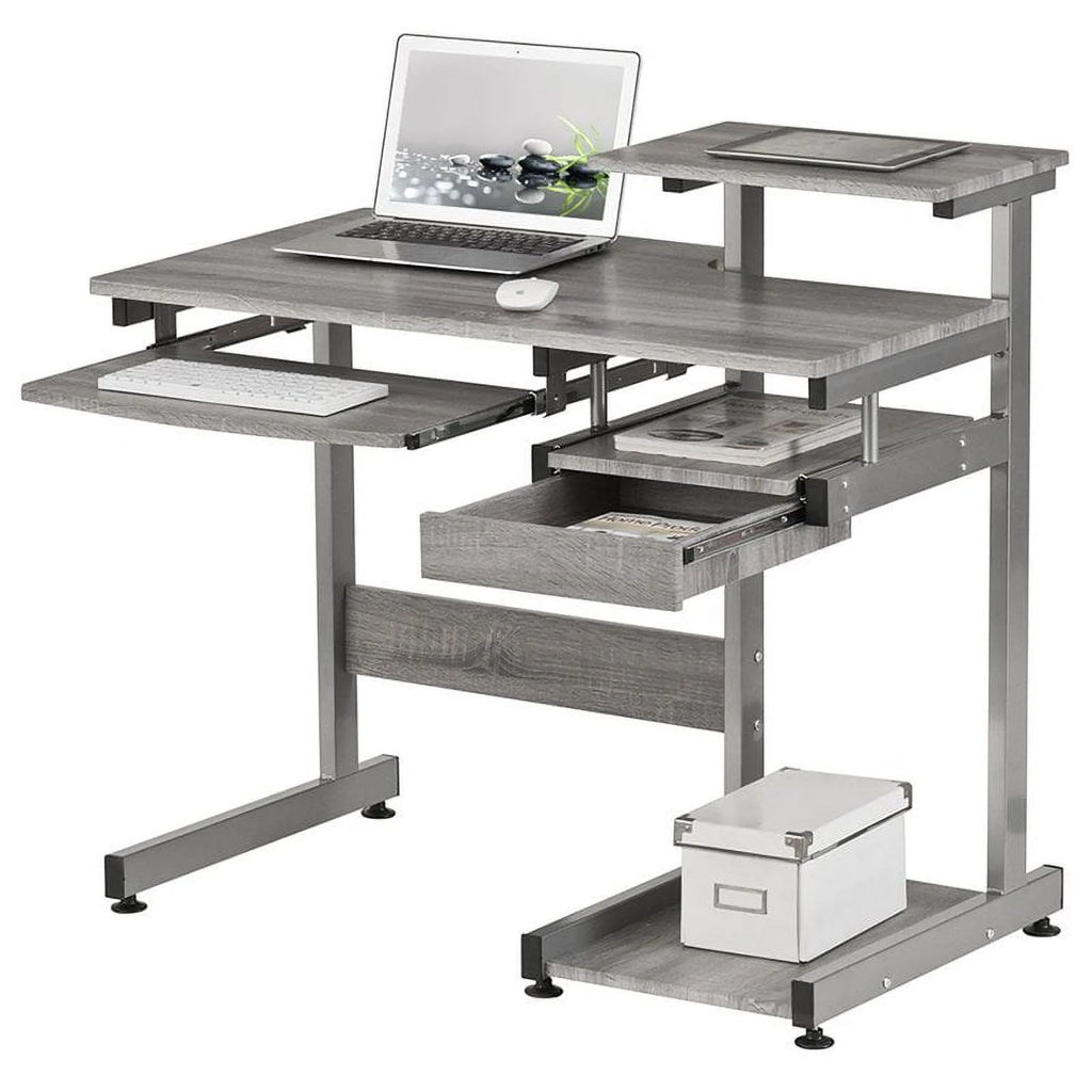 Contemporary Gray Engineered Wood Computer Desk S2793