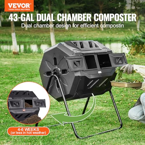 43-Gal Dual Chamber Composting Tumbler with Steel Frame K440797