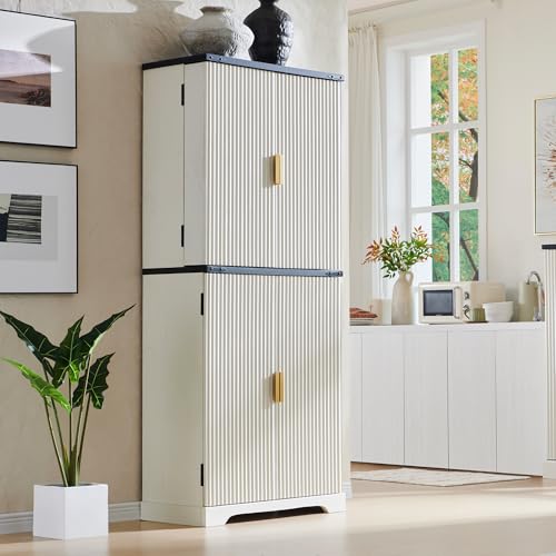 Natural Oak 72" Tall Wood Pantry Cabinet with 4 Doors R70246