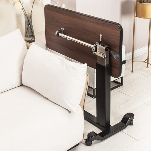 Walnut Adjustable Overbed Bedside Table with Wheels X6735