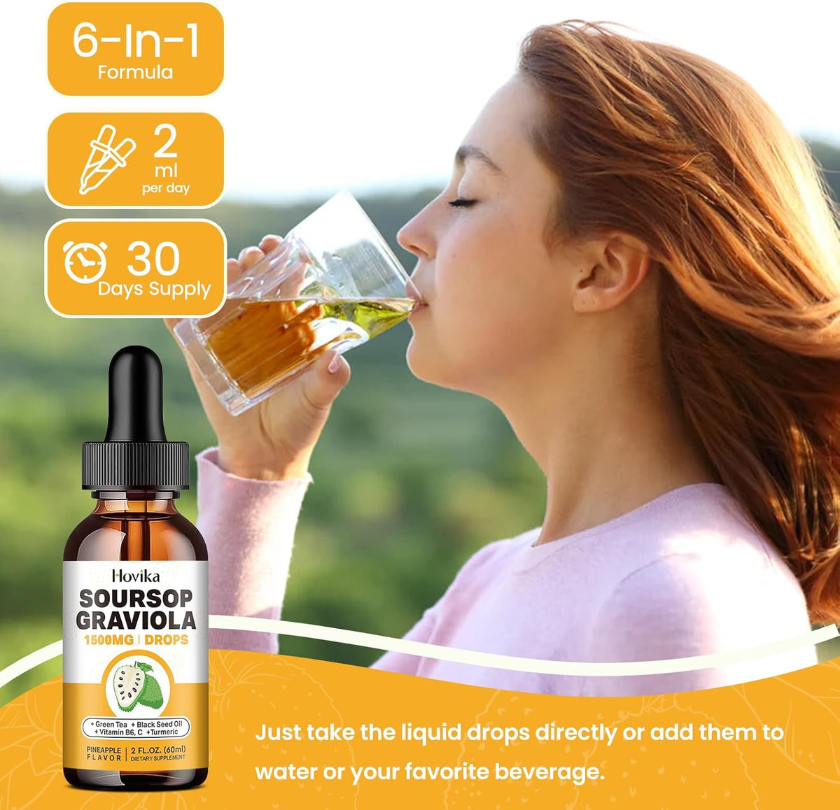 Soursop Graviola Liquid Drops 1500mg with Green Tea, Black Seed Oil, Turmeric 2 Fl Oz O201