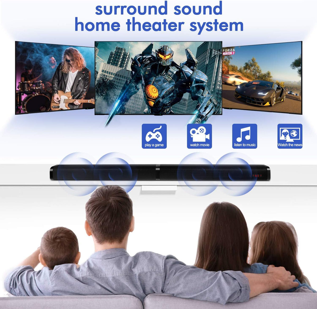 2 in 1 Home Theater Surround Sound System Soundbar Speaker with 4 Driver Speakers, Wall Mountable, Pack of 2 R28496