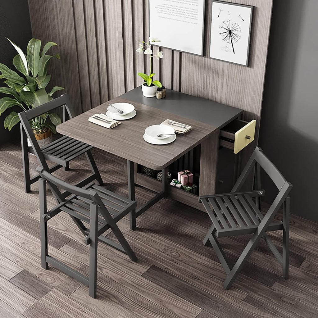 Folding Dining Table Set with 4 Chairs and 2 Wheels H533213