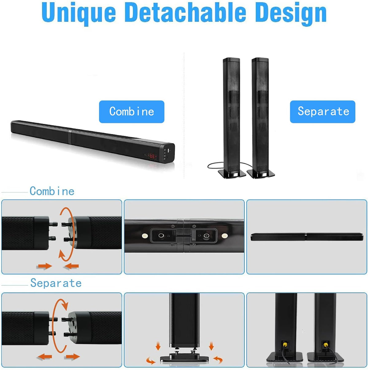 2 in 1 Home Theater Surround Sound System Soundbar Speaker with 4 Driver Speakers, Wall Mountable, Pack of 2 R28496