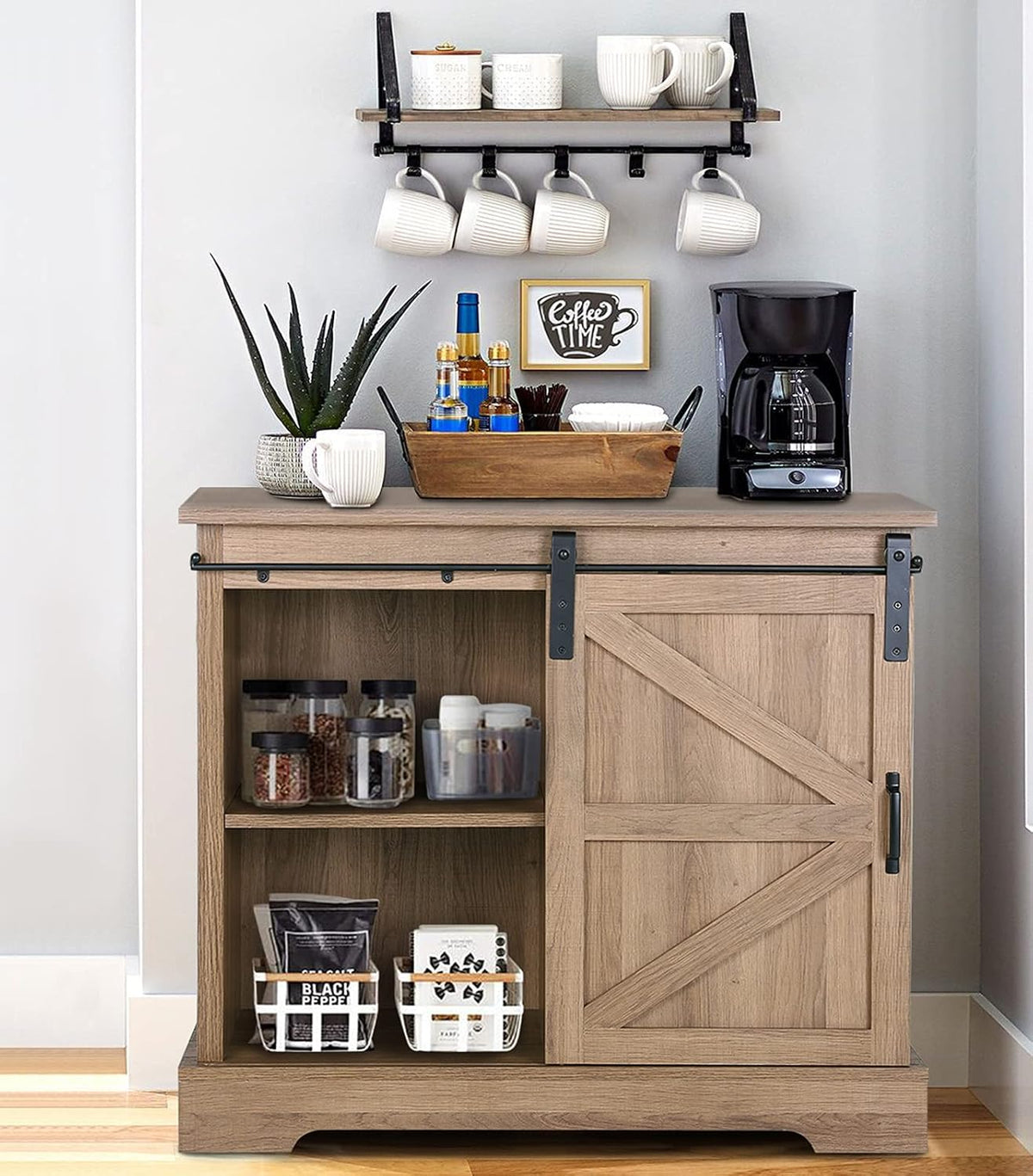 Coffee Bar Cabinet with Sliding Barn Door L690