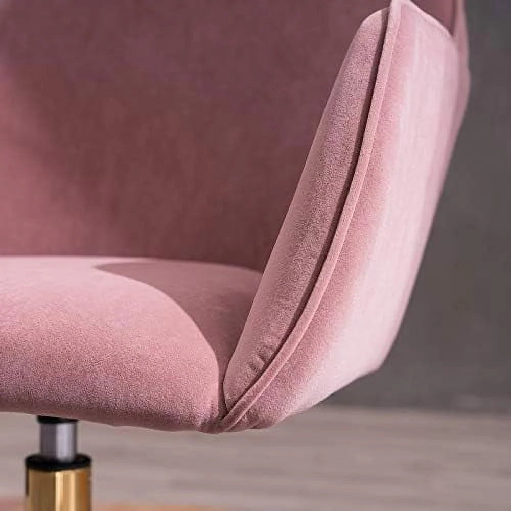 Pink Velvet Fabric Office Chair with Gold Metal Legs B3655