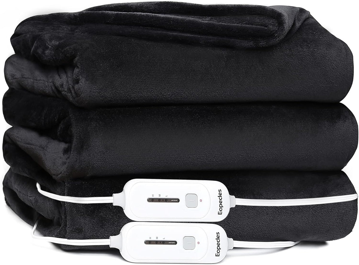 Black Reversible Flannel Electric Heated Throw M855