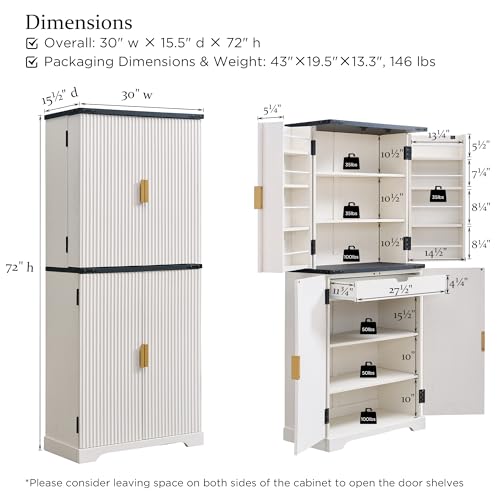 Natural Oak 72" Tall Wood Pantry Cabinet with 4 Doors R70246