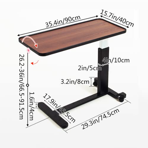 Walnut Adjustable Overbed Bedside Table with Wheels X6735