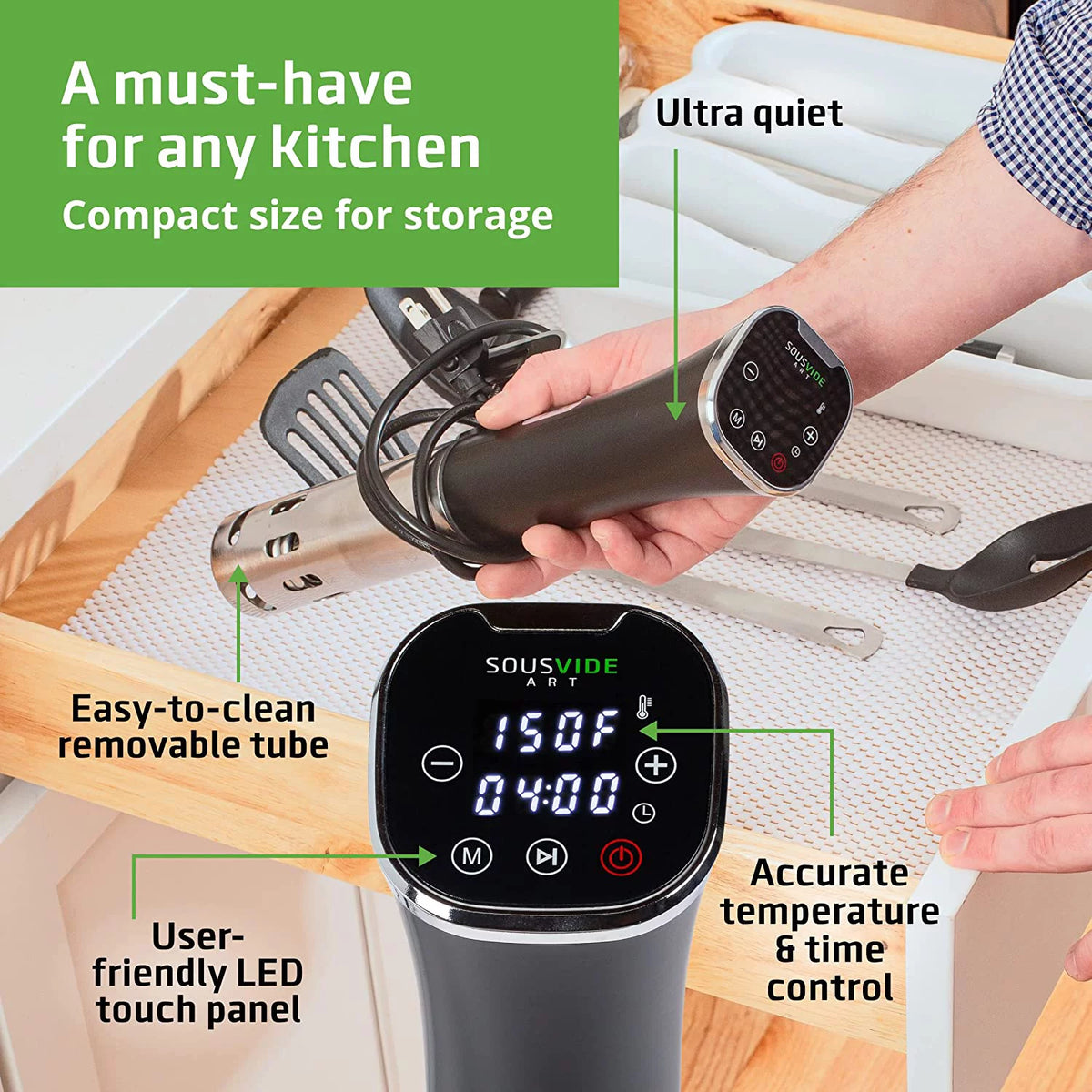 Sous Vide Machine 800W with Digital Timer, 30 Bags, Clips, Vacuum Pump, Cookbook J182