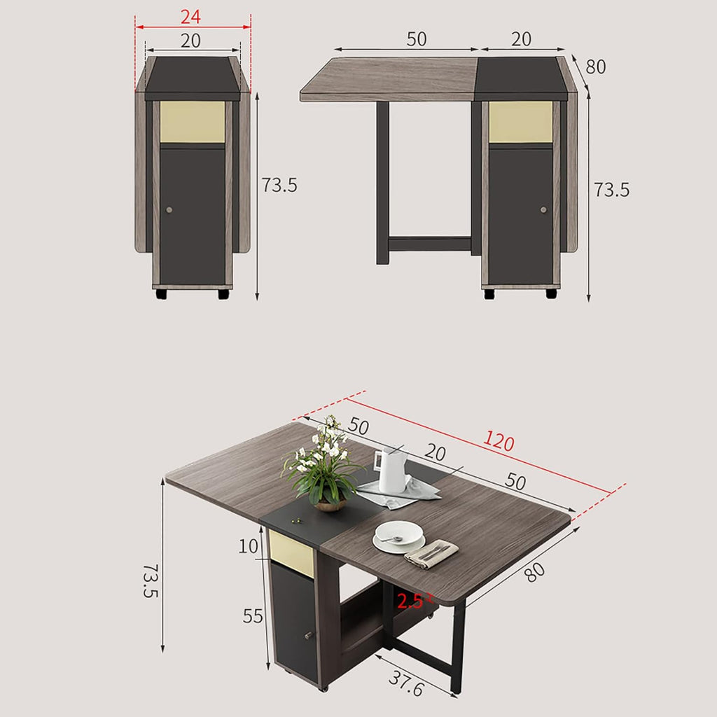 Folding Dining Table Set with 4 Chairs and 2 Wheels H533213