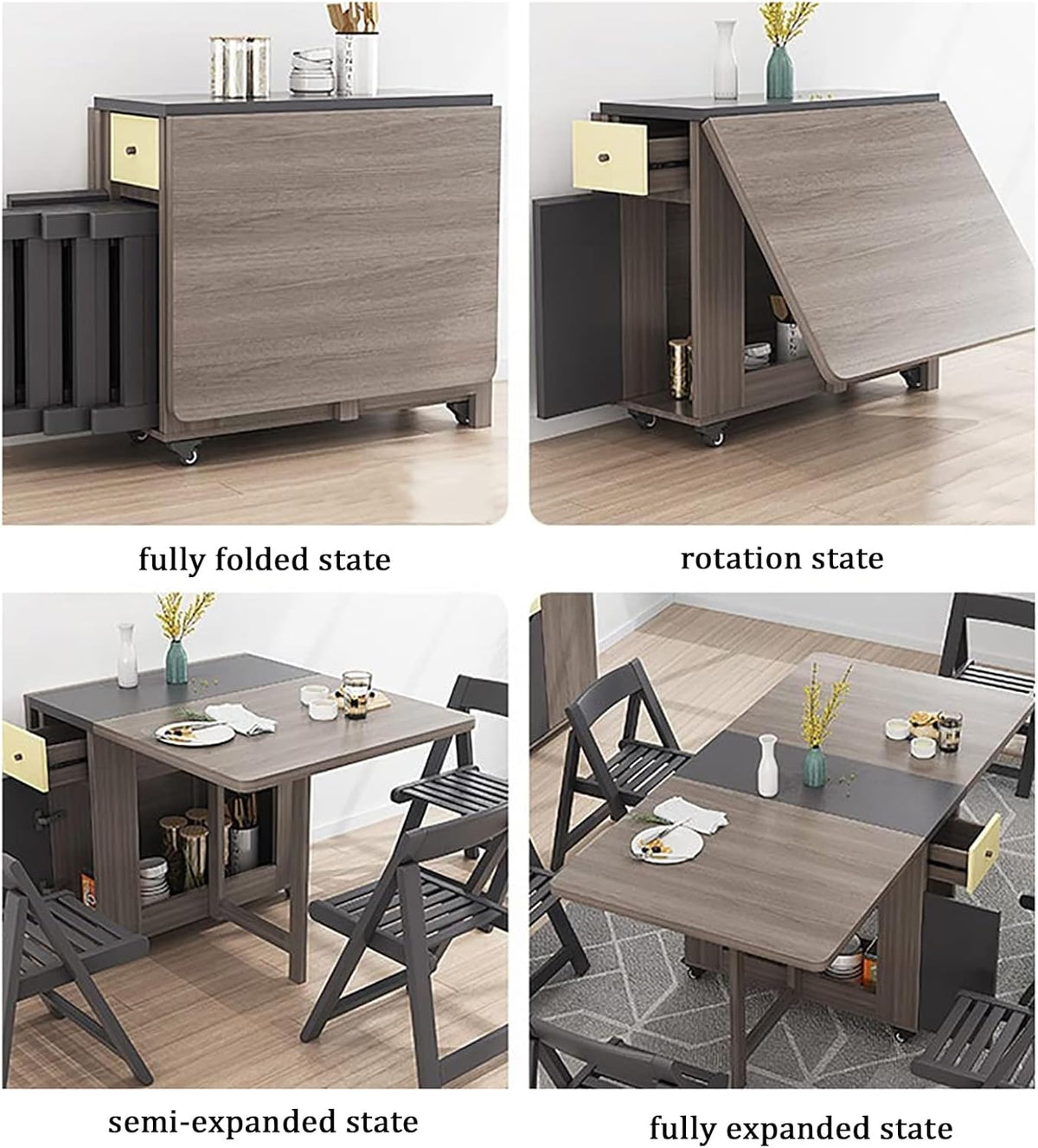 Folding Dining Table Set with 4 Chairs and 2 Wheels H533213