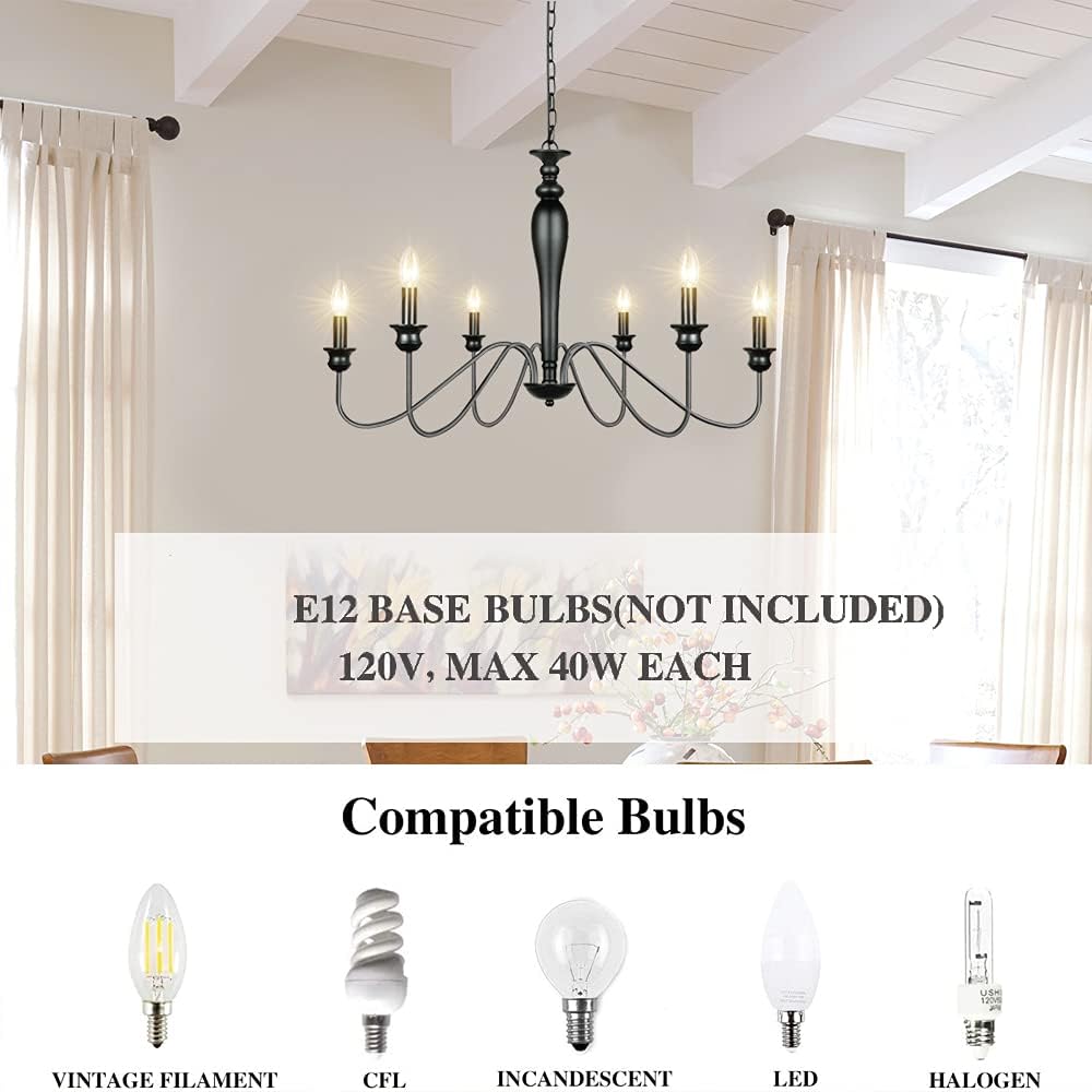 6-Light Black Iron Candle Chandelier Q3840
