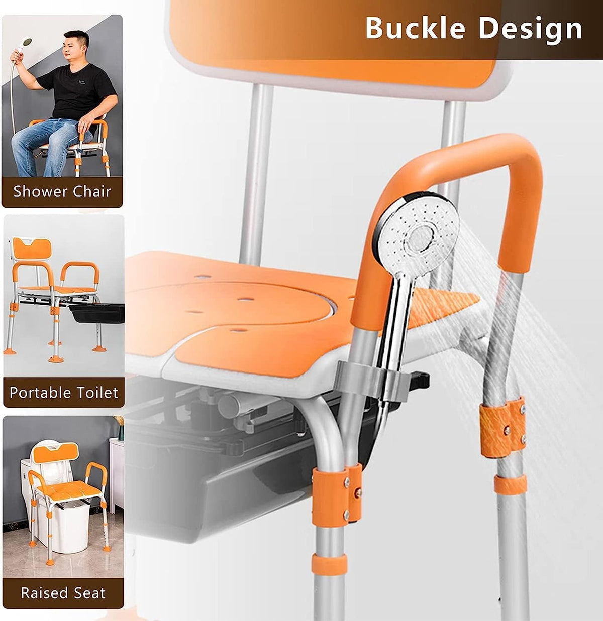 Height Adjustable Bedside Commode Chair with Safety Frame Y928
