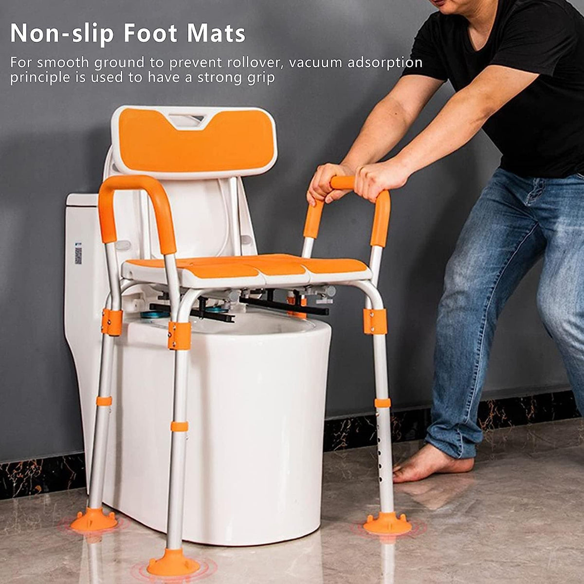 Height Adjustable Bedside Commode Chair with Safety Frame Y928